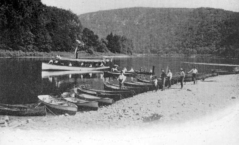 Delaware River boat landing at Delaware Water Gap, circa 1900.