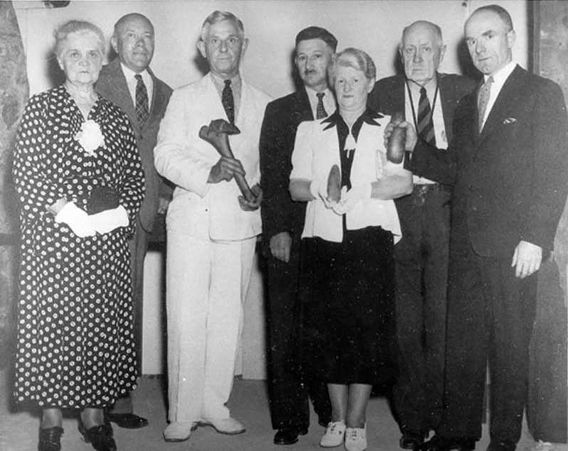 Members of the Monroe County Historical Society, circa 1936. From left: Dr. Mary Erdman, president; Dr. Robert Brown, secretary; Carl Claussen; Jacob Knauf; Mrs. N.A. Frantz; Dr. Roberr Brown Keller, and Dr. Nathan Meyer.